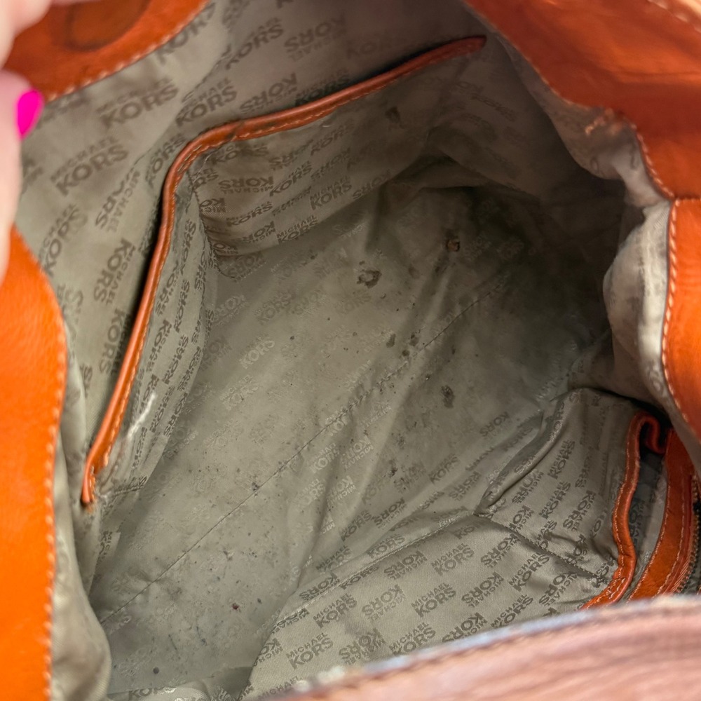 Michael Kors Leather Hobo Bag Large Orange Boho Chic Slouchy Shoulder Bag READ - Picture 14 of 15
